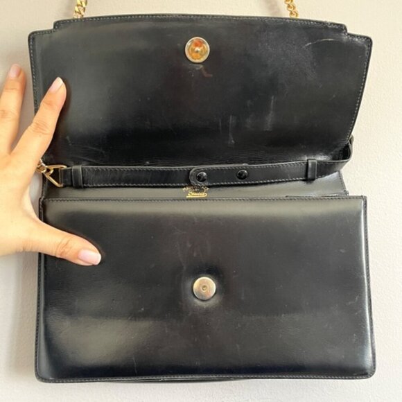 Vintage Gucci Black Leather Convertible Shoulder Bag / Clutch - Medium 🇮🇹 - Picture 5 of 11